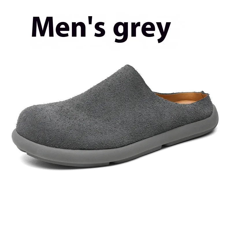 Men's suede leather half slippers in multiple colours with rubber sole, sizes 38 to 46, for casual outdoor use
