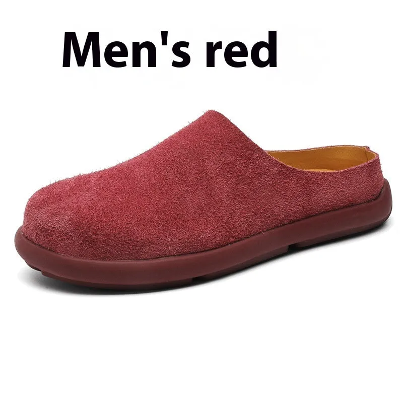 Men's suede leather half slippers in multiple colours with rubber sole, sizes 38 to 46, for casual outdoor use