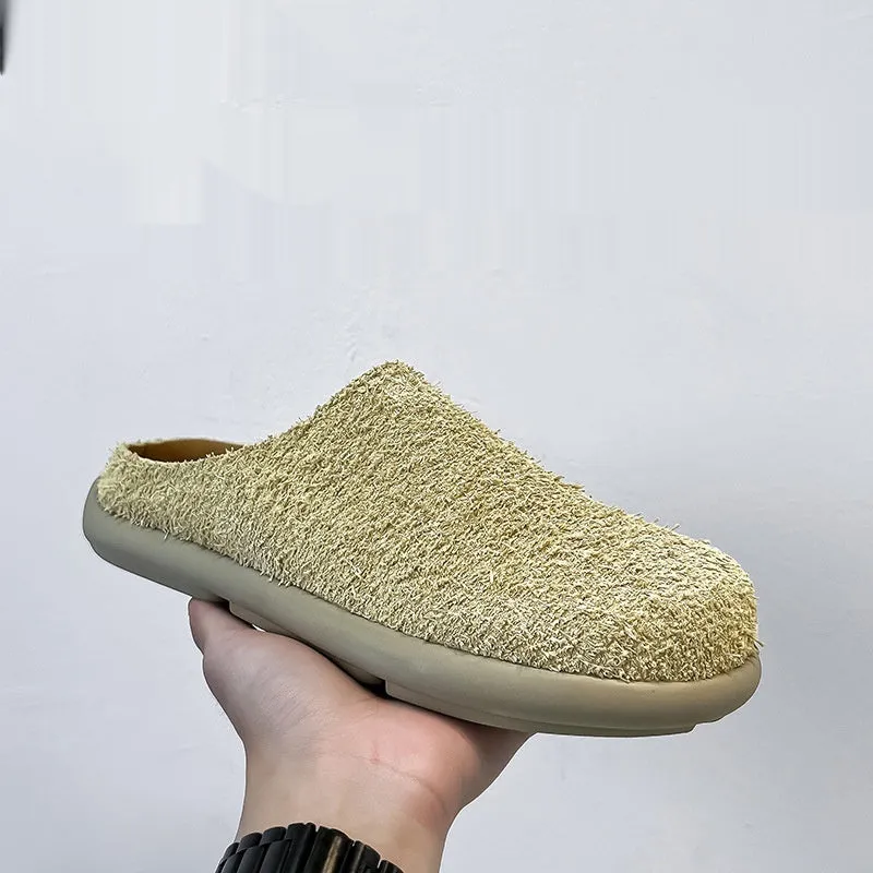 Men's suede leather half slippers in multiple colours with rubber sole, sizes 38 to 46, for casual outdoor use