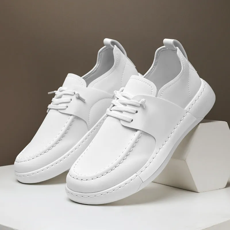 Men's retro British business casual lace-up leather shoes in black with round toe and low heel, stitching detail