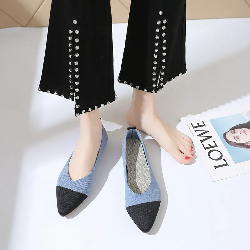 Flat solid colour hollow Korean style leopard print cloth shoes with square toe and rubber sole in Khaki A01