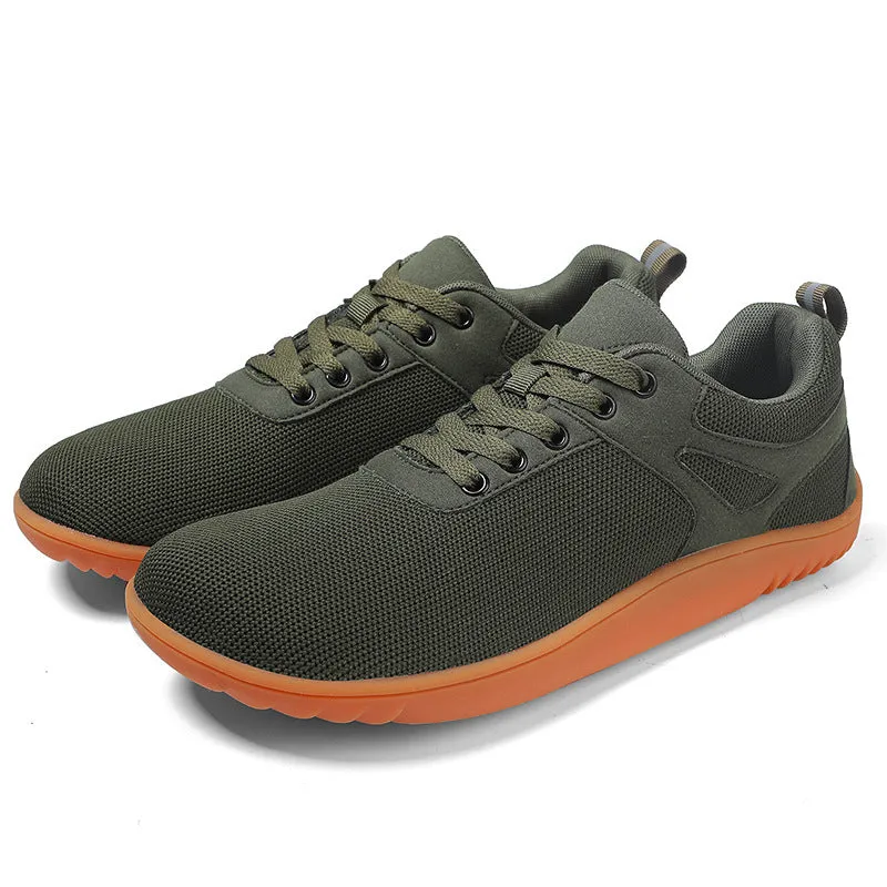 Wide-toe running sports shoes with breathable mesh upper and low-heel beef tendon sole in neutral colors