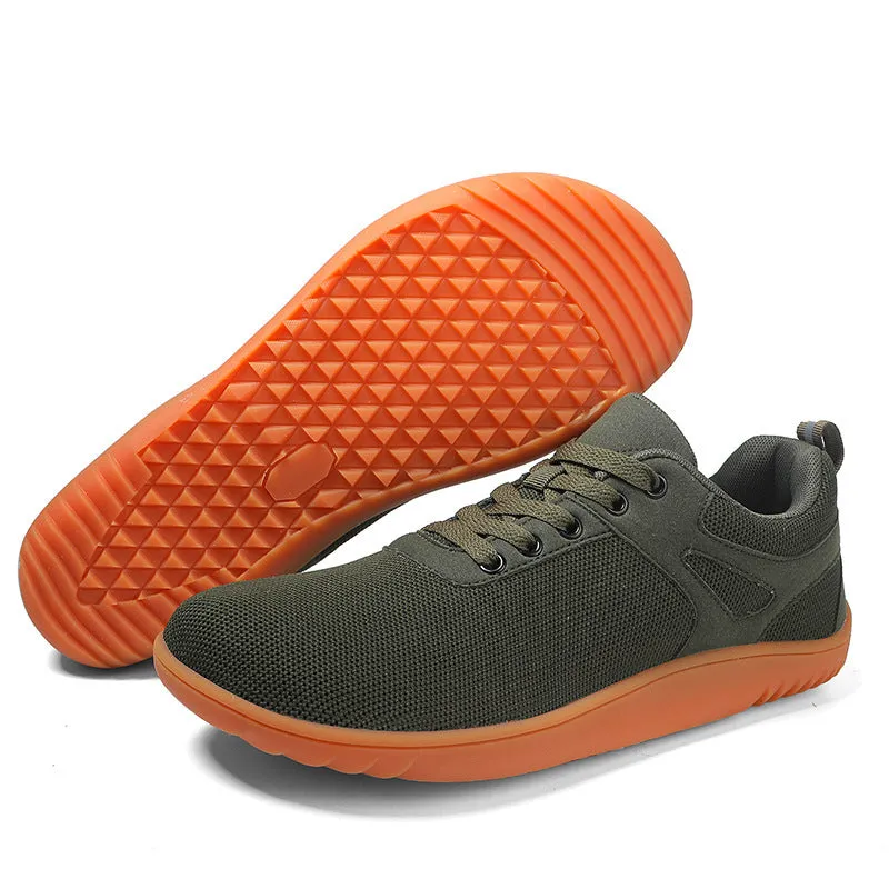 Wide-toe running sports shoes with breathable mesh upper and low-heel beef tendon sole in neutral colors