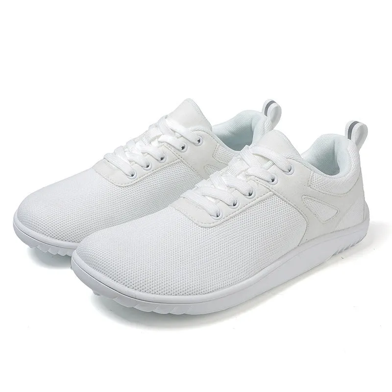 Wide-toe running sports shoes with breathable mesh upper and low-heel beef tendon sole in neutral colors