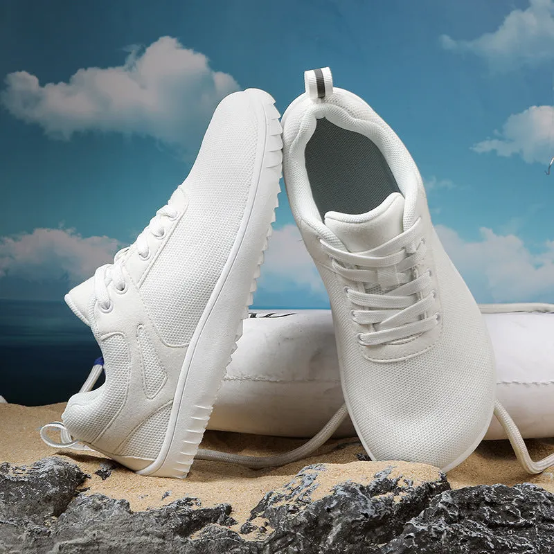 Wide-toe running sports shoes with breathable mesh upper and low-heel beef tendon sole in neutral colors
