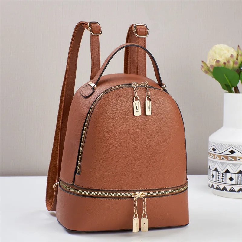 Soft leather large capacity PU travel bag 24x12x29cm in beige with sewing thread detail