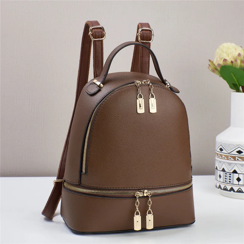 Soft leather large capacity PU travel bag 24x12x29cm in beige with sewing thread detail