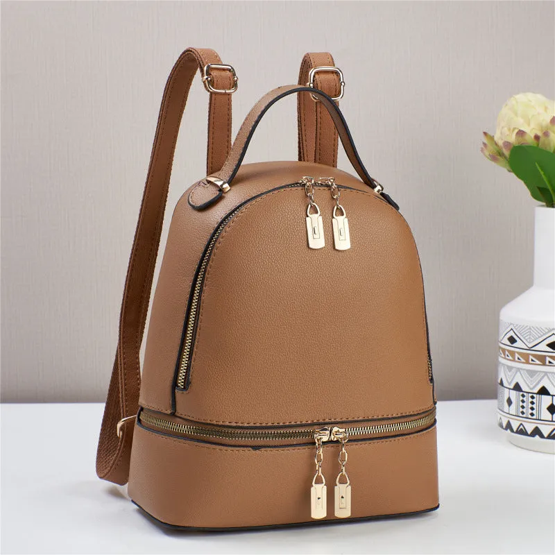 Soft leather large capacity PU travel bag 24x12x29cm in beige with sewing thread detail