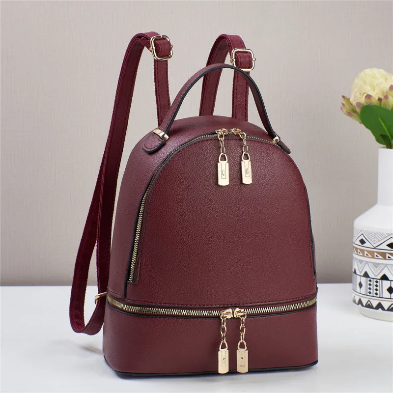 Soft leather large capacity PU travel bag 24x12x29cm in beige with sewing thread detail