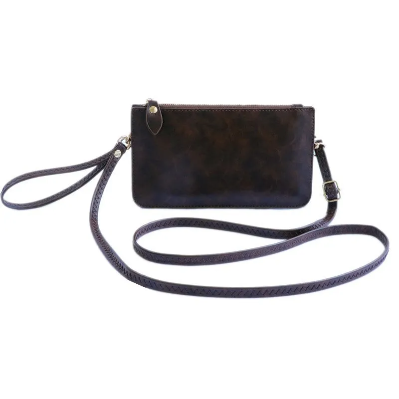 Mini touch screen phone bag with soft surface in blue, black, rose red, brown