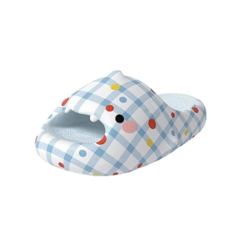 Couple matching non-slip EVA shark sandals with cartoon design, blue and pink colour options