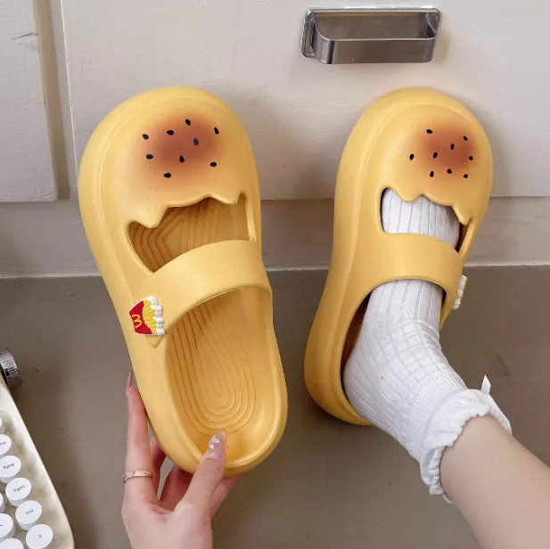 Cartoon closed-toe EVA slippers in white with thick non-slip sole