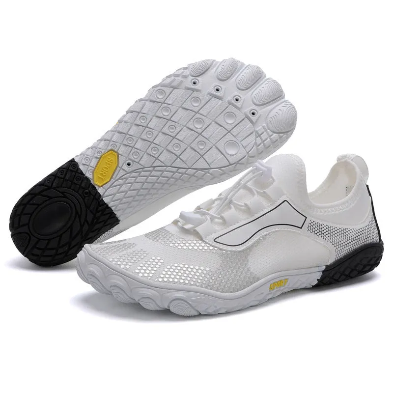 Upstream shoes with non-slip rubber sole, EVA midsole, four-sided elastic upper, low-top design in black, blue, white and black, or wine red