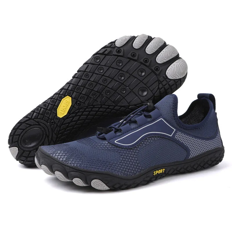 Upstream shoes with non-slip rubber sole, EVA midsole, four-sided elastic upper, low-top design in black, blue, white and black, or wine red