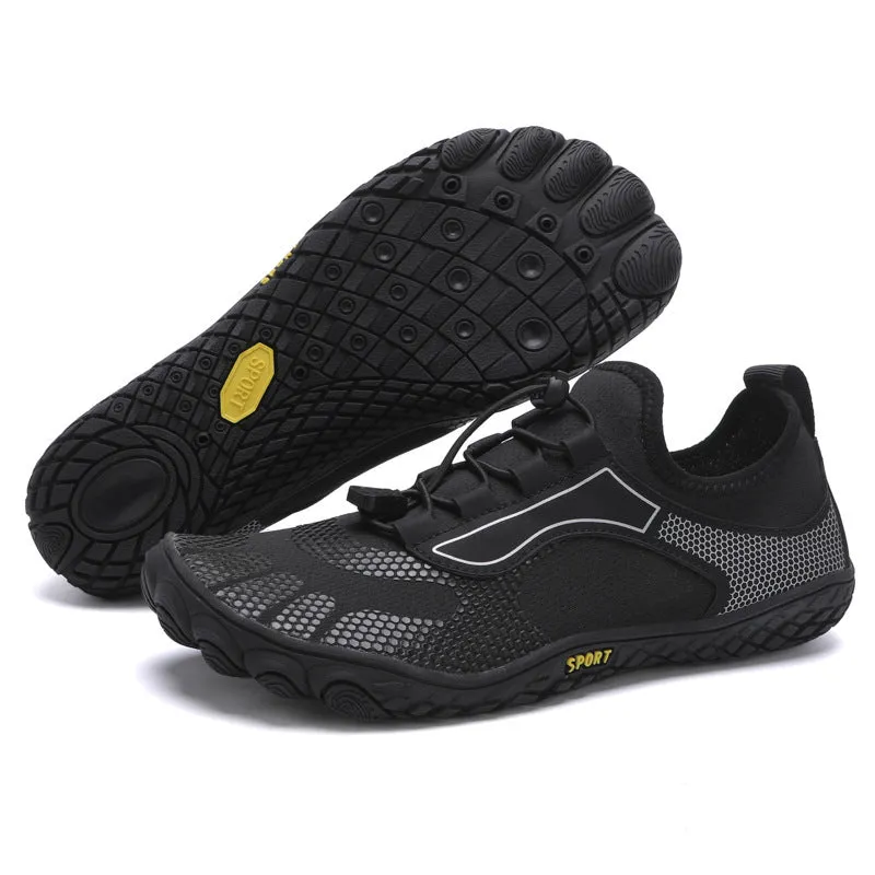 Upstream shoes with non-slip rubber sole, EVA midsole, four-sided elastic upper, low-top design in black, blue, white and black, or wine red