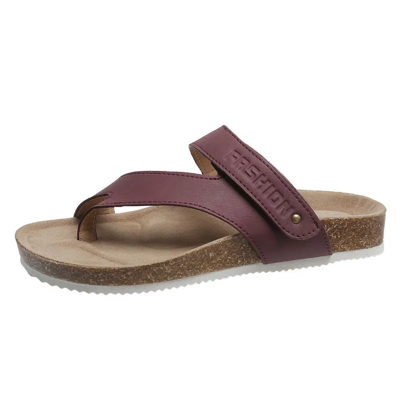 Flat toe ring thick-soled flip-flops in artificial PU with foam sole
