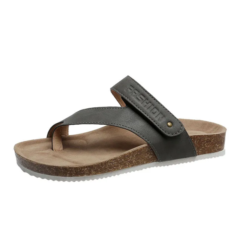 Flat toe ring thick-soled flip-flops in artificial PU with foam sole