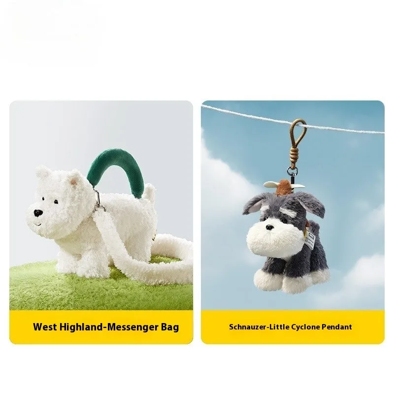 Babycare plush West Highland dog bag keychain pendant with PP cotton filling in white and brown