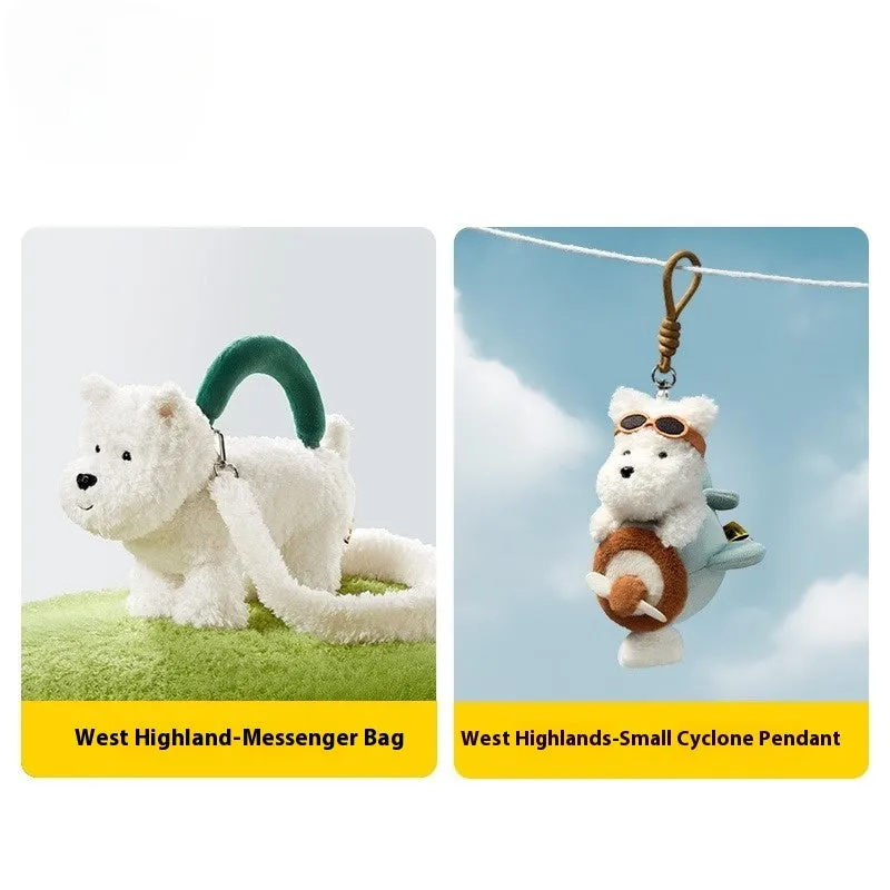 Babycare plush West Highland dog bag keychain pendant with PP cotton filling in white and brown