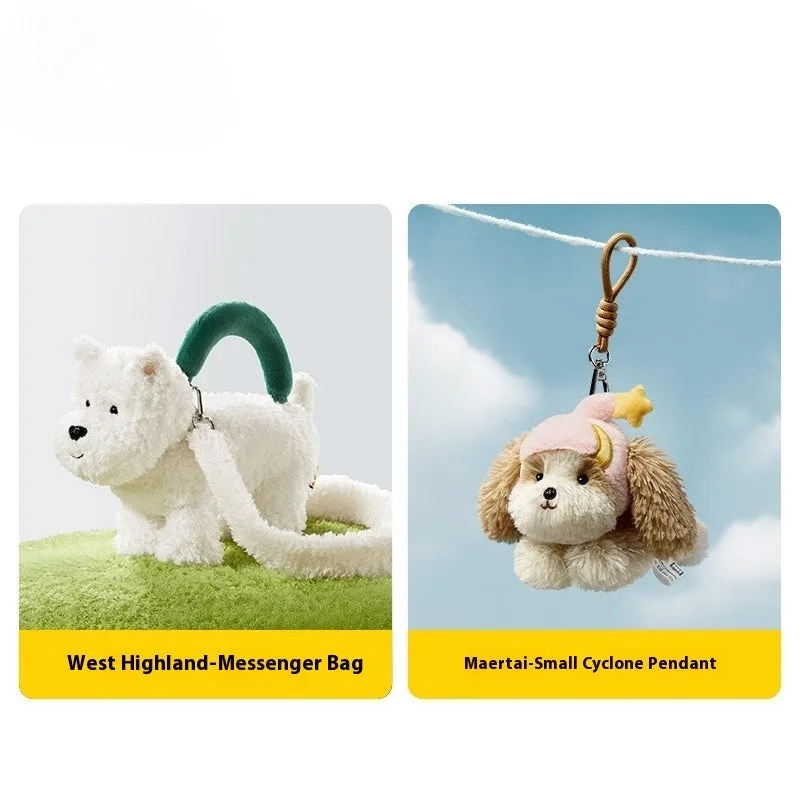 Babycare plush West Highland dog bag keychain pendant with PP cotton filling in white and brown