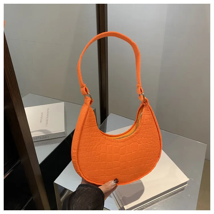 Casual felt shoulder handbag in Korean style, free size, available in multiple colours including orange red and khaki