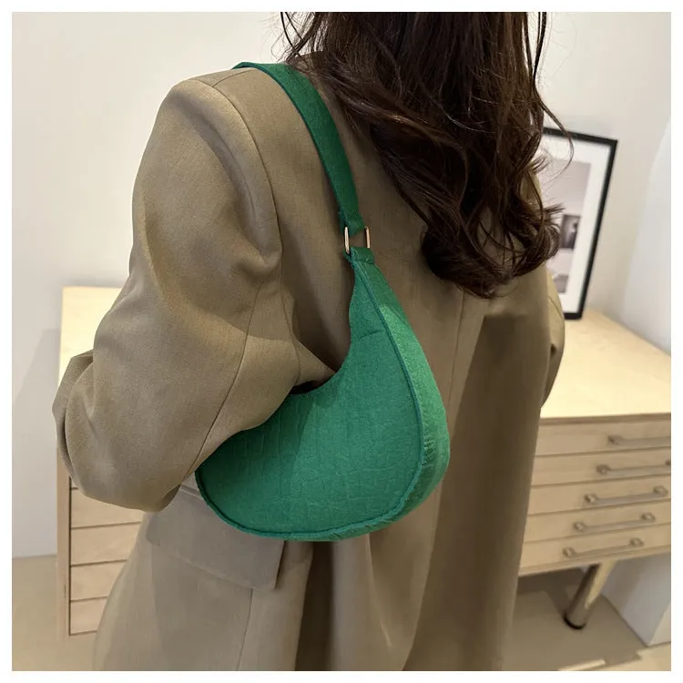 Casual felt shoulder handbag in Korean style, free size, available in multiple colours including orange red and khaki