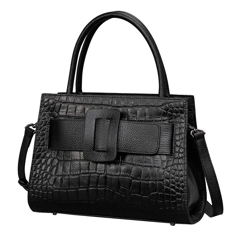 Women's genuine leather crossbody bag with crocodile pattern, double shoulder straps, available in Cloudy Blue