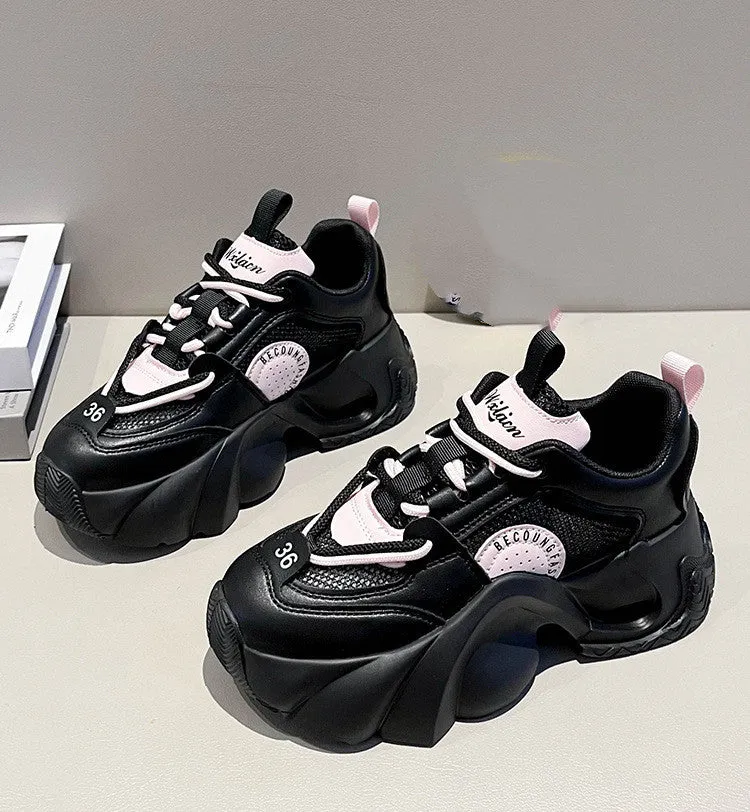 Women's pink casual sneakers with thick sole and cross shoulder strap design
