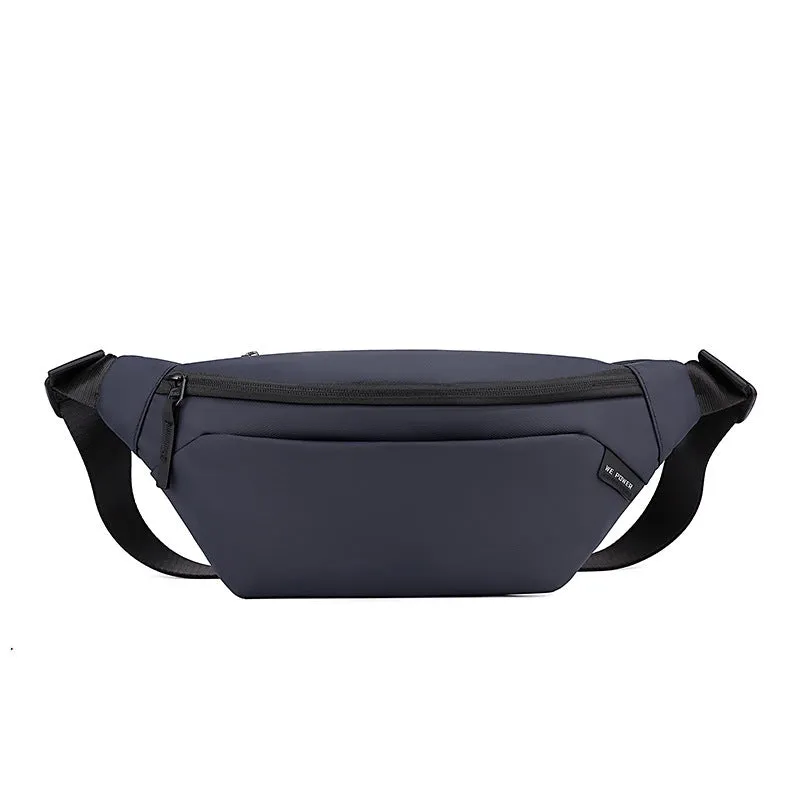 Outdoor casual waterproof nylon crossbody shoulder bag for men in black solid colour sewing line detail