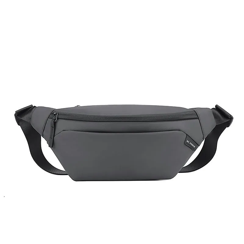 Outdoor casual waterproof nylon crossbody shoulder bag for men in black solid colour sewing line detail
