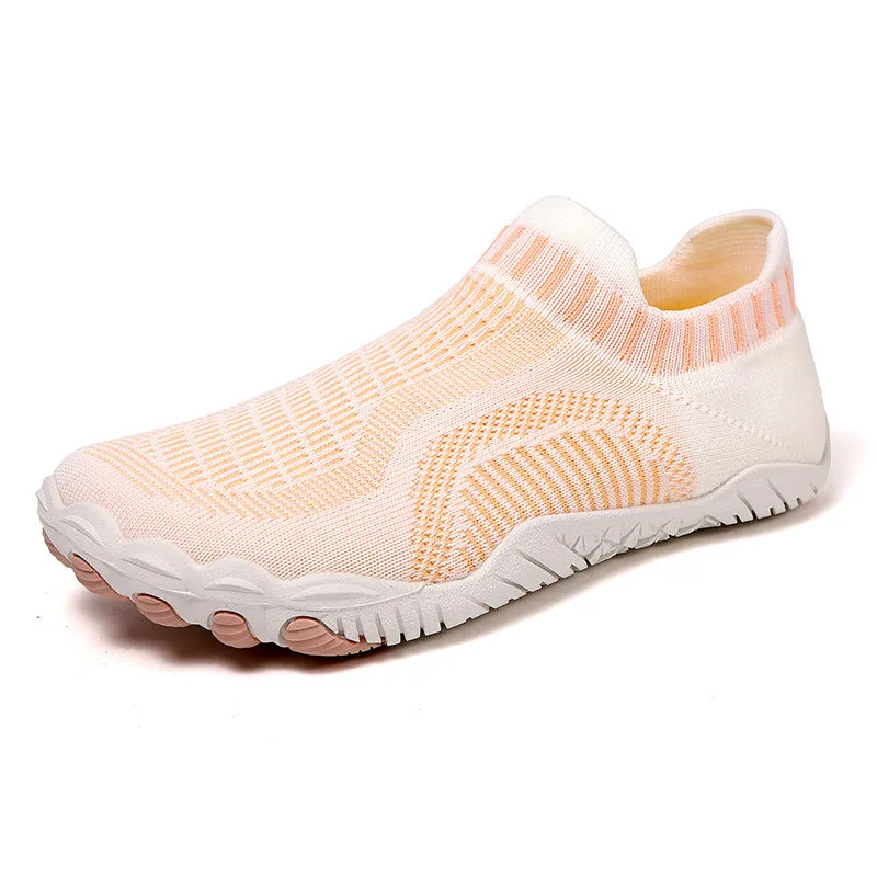 Non-slip quick-drying wading shoes with lycra upper and rubber sole in black, side view