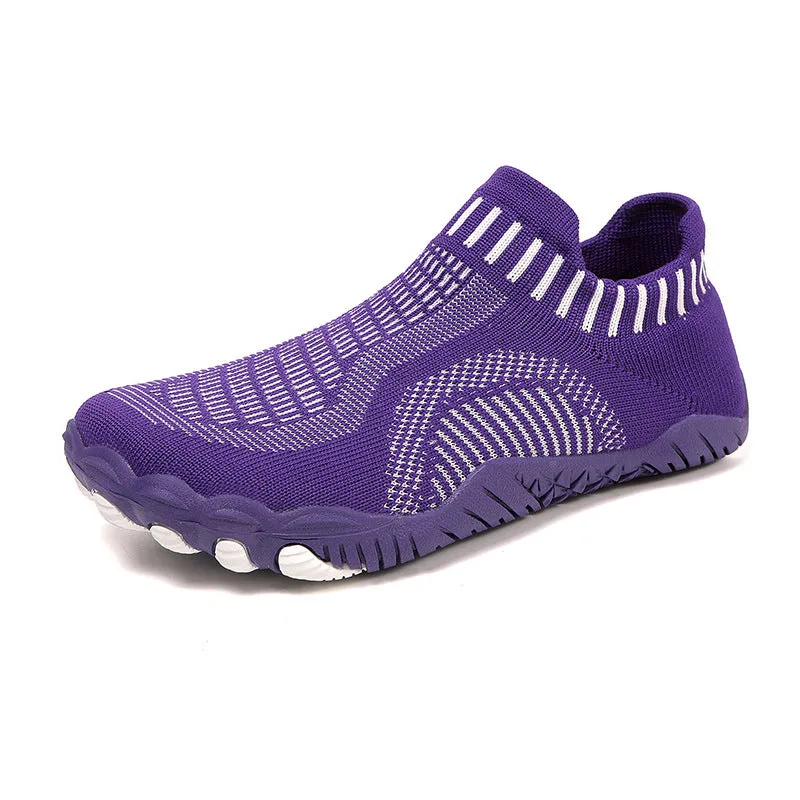 Non-slip quick-drying wading shoes with lycra upper and rubber sole in black, side view