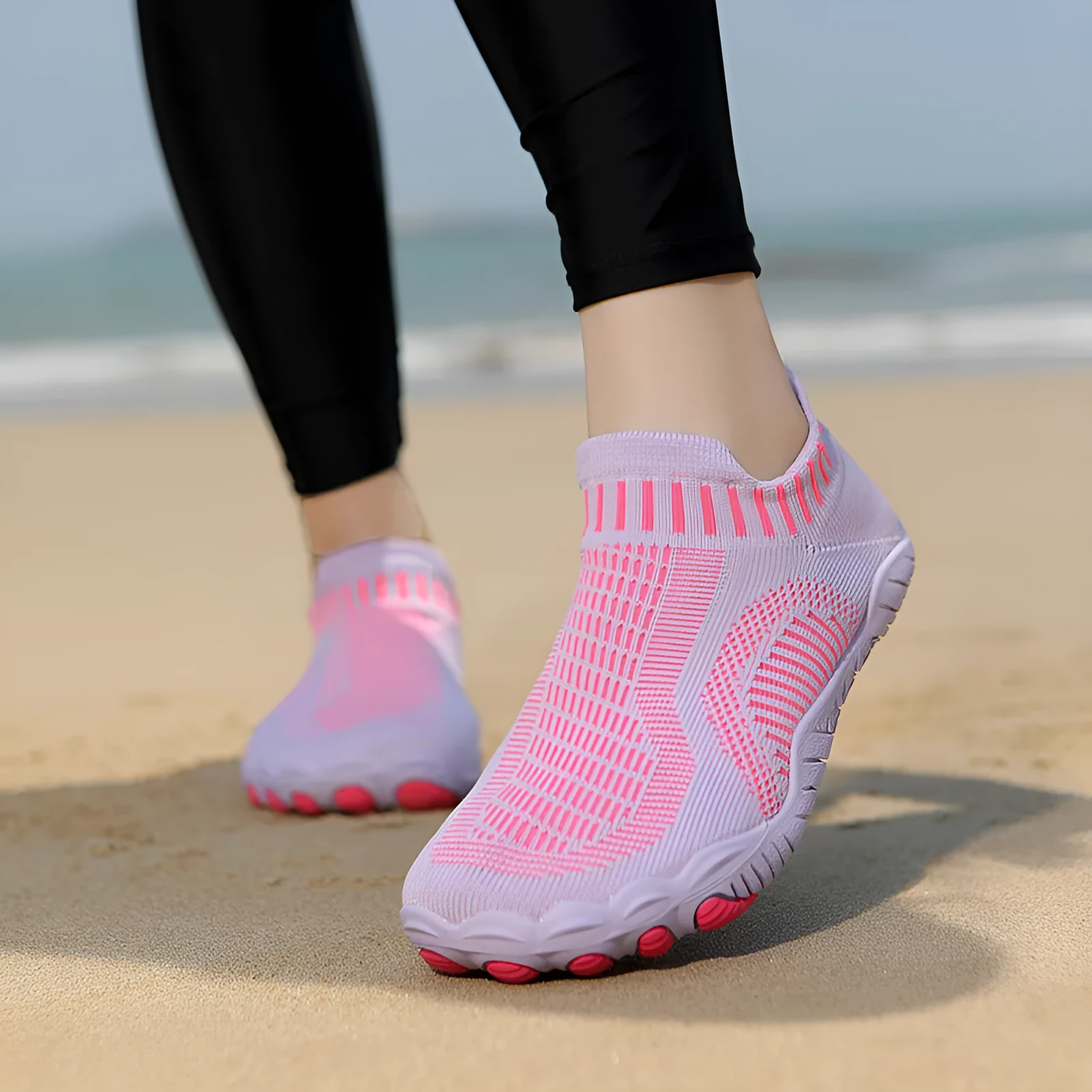 Non-slip quick-drying wading shoes with lycra upper and rubber sole in black, side view