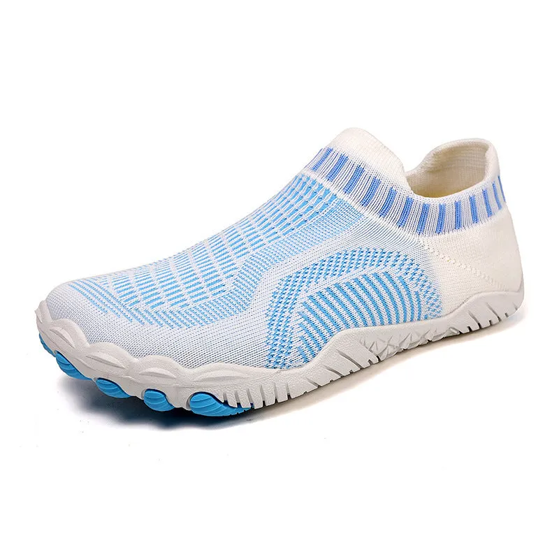 Non-slip quick-drying wading shoes with lycra upper and rubber sole in black, side view