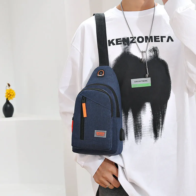 Outdoor sports riding chest bag in double black made from Oxford cloth with sewing thread detail
