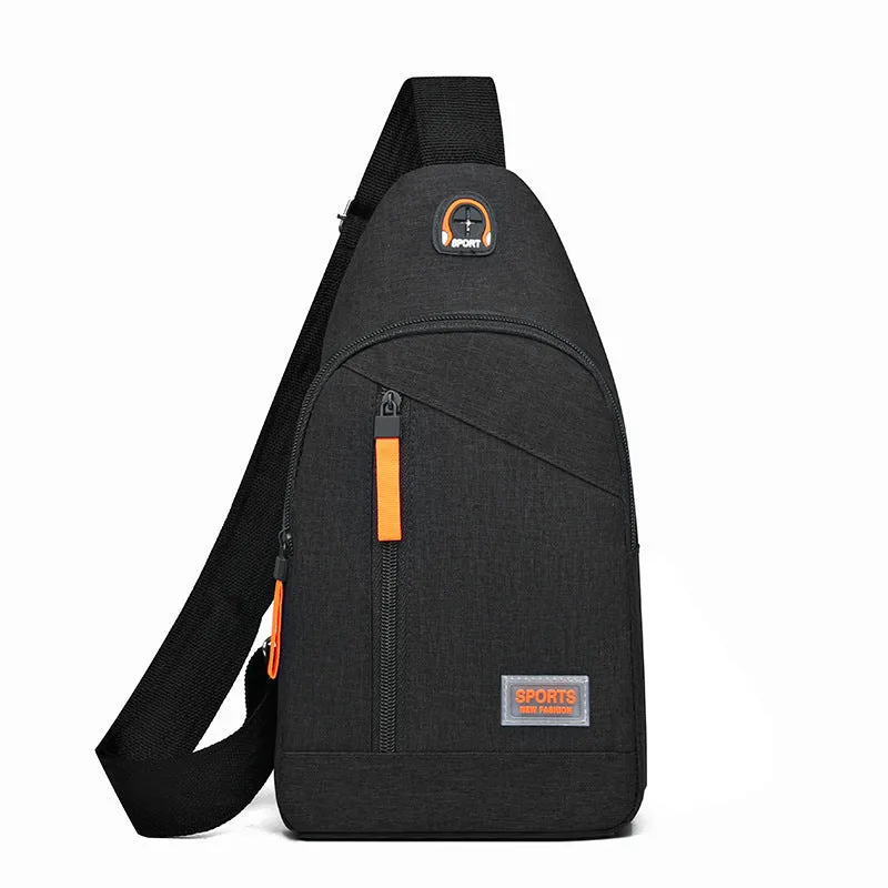 Outdoor sports riding chest bag in double black made from Oxford cloth with sewing thread detail
