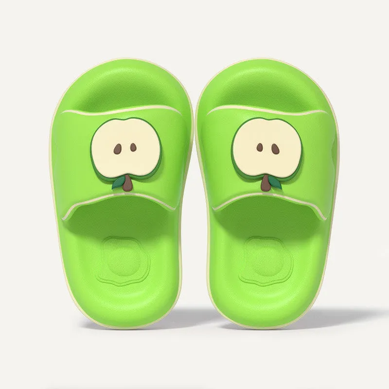 Cute cartoon flip flops for men and women in red, blue, cyan, pink made from EVA material, side view