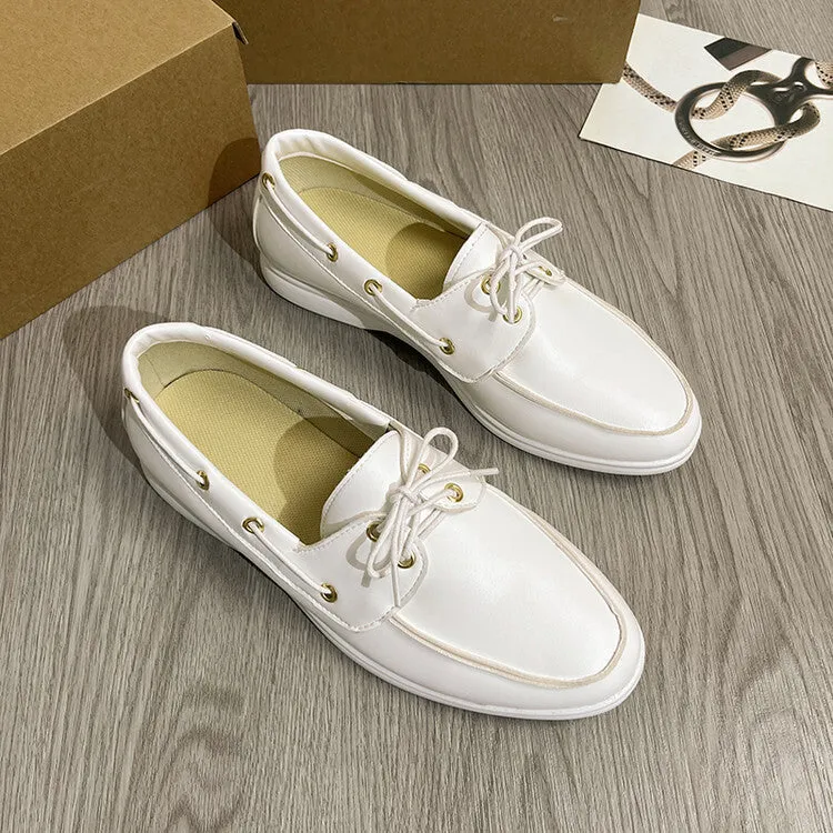 Men's fall casual leather shoes British style round toe flat heel metal accents black colour artificial PU upper