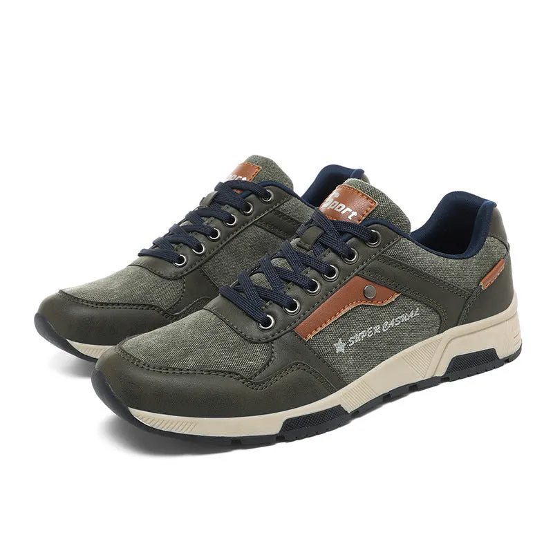 Men's casual retro plus size outdoor shoes in solid colour with EVA sole, artificial leather upper, front lace-up, flat heel, round toe