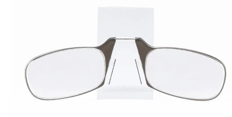 Legless nose clip reading glasses in multiple colours with ultra-thin case for elderly portable use