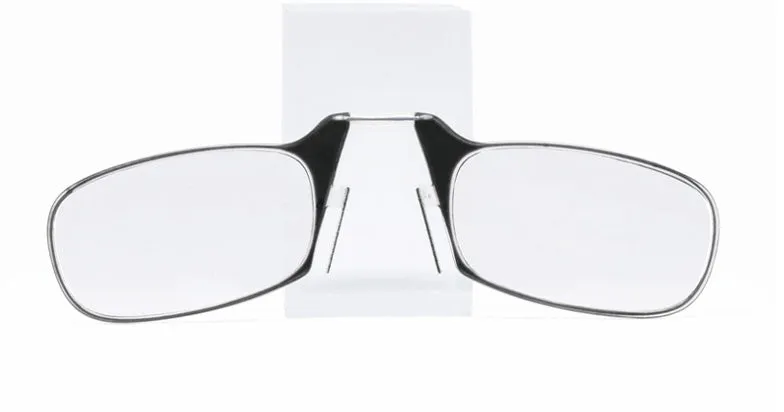 Legless nose clip reading glasses in multiple colours with ultra-thin case for elderly portable use