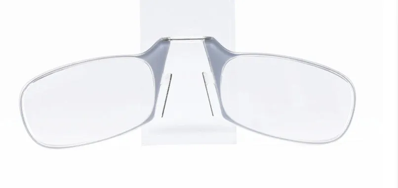 Legless nose clip reading glasses in multiple colours with ultra-thin case for elderly portable use