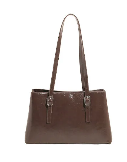 Retro underarm shoulder bag in PU material with horizontal square shape, double jointed strap, and sandwich pocket – large capacity handbag