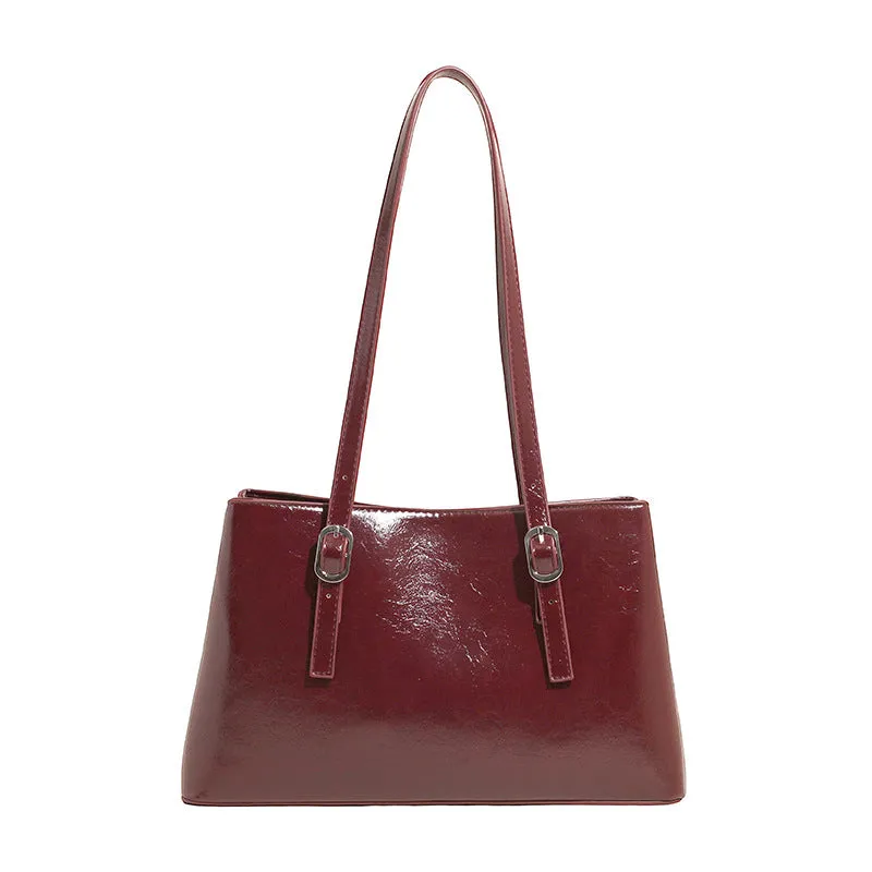 Retro underarm shoulder bag in PU material with horizontal square shape, double jointed strap, and sandwich pocket – large capacity handbag