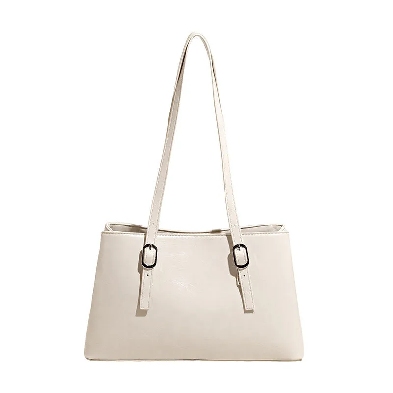 Retro underarm shoulder bag in PU material with horizontal square shape, double jointed strap, and sandwich pocket – large capacity handbag