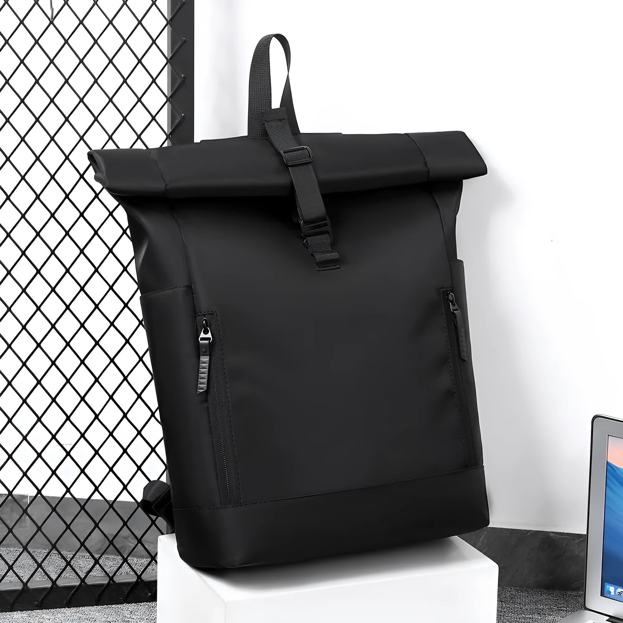 New simple casual wearproof durable backpack computer bag in solid colour with Oxford cloth exterior