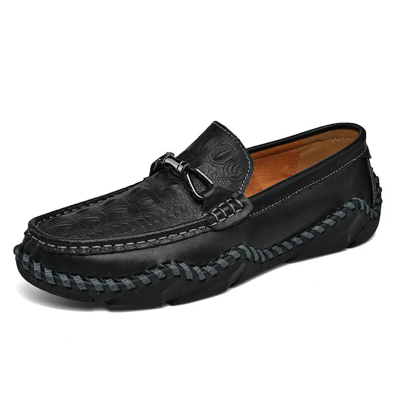 Men's driving beanie loafers in black cowhide with round toe and rubber sole
