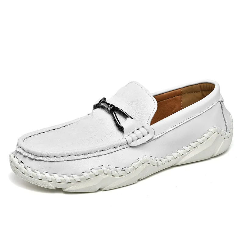 Men's driving beanie loafers in black cowhide with round toe and rubber sole