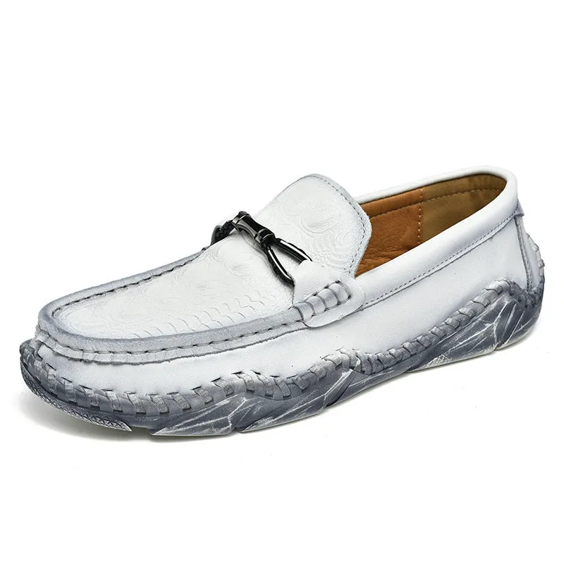 Men's driving beanie loafers in black cowhide with round toe and rubber sole