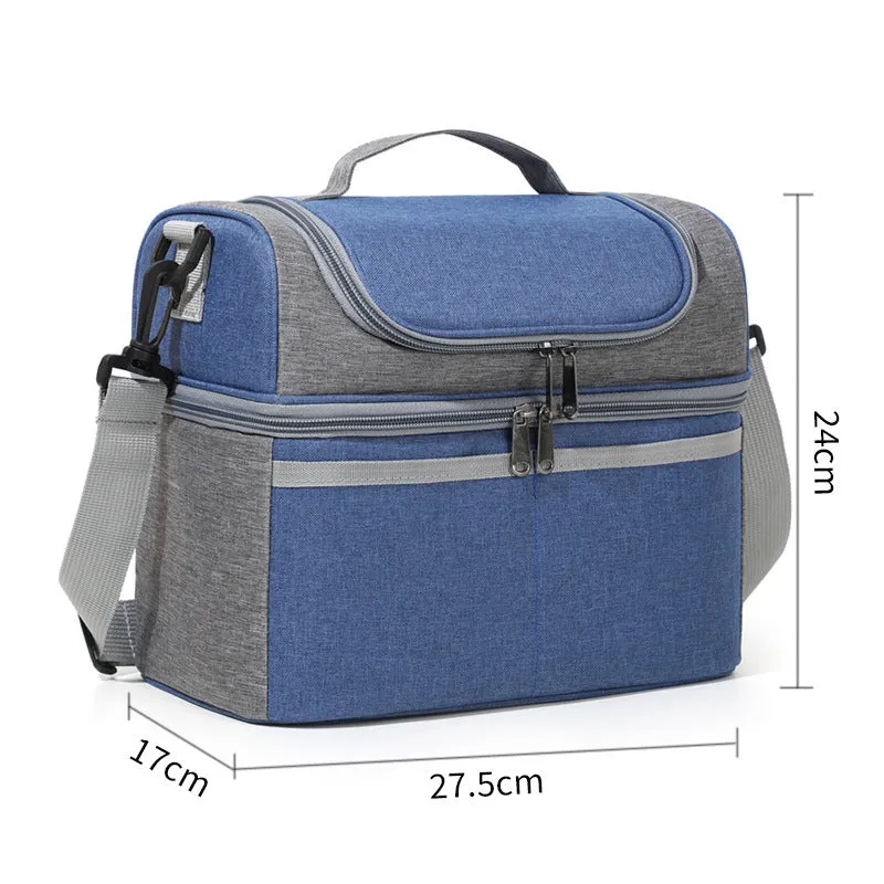 Double-layer colour matching lunch bag with thick aluminium foil insulated lining in Oxford cloth, black colour
